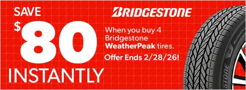 Save $80 Instantly on 4 Bridgestone WeatherPeak Tires