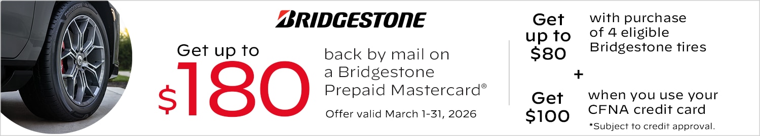 Get an $80 Bridgestone Prepaid Mastercard by Mail