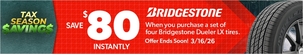 Tax Season Savings: Buy 4 Bridgestone Dueler LX Tires, Save $80 Instantly