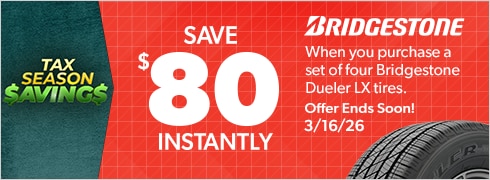 Tax Season Savings: Buy 4 Bridgestone Dueler LX Tires, Save $80 Instantly