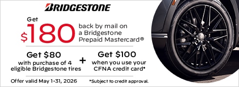 Buy a set of four and get an $80 Bridgestone Prepaid Mastercard by mail. 