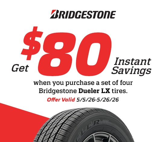 Save $80 Instantly on Four Bridgestone Dueler LX Tires