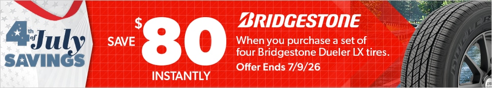 4th of July Savings: Buy 4 Bridgestone Dueler LX Tires, Save $80 Instantly
