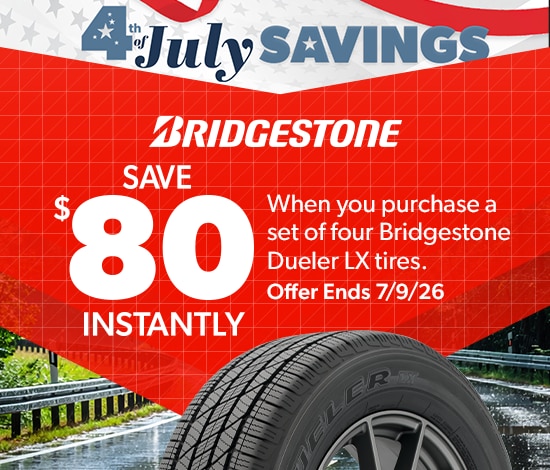 4th of July Savings: Buy 4 Bridgestone Dueler LX Tires, Save $80 Instantly