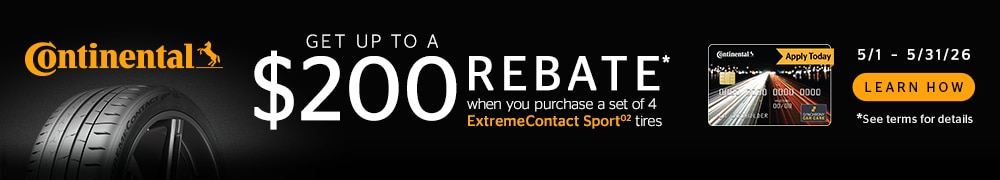 Buy four Continental ExtremeContact Sport 02 Tires, Get a $110 Prepaid Mastercard
