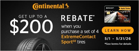 Buy four Continental ExtremeContact Sport 02 Tires, Get a $110 Prepaid Mastercard