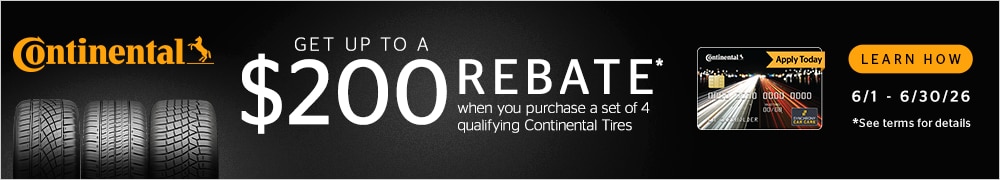 Buy 4 Select Tires, Get a $110 Continental Tires Prepaid Mastercard