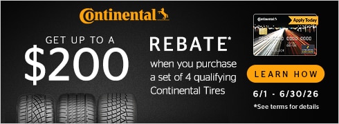 Buy a set of four and get a $110 Continental Tires Prepaid Mastercard