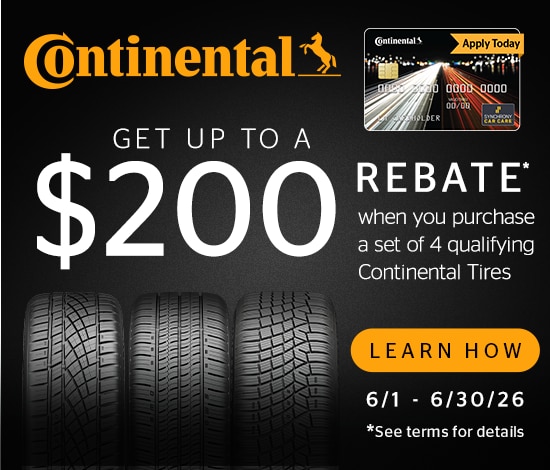 Buy 4 Select Tires, Get a $110 Continental Tires Prepaid Mastercard