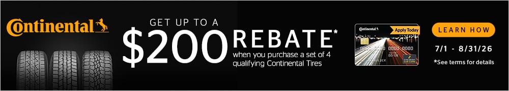 Buy 4 Select Tires, Get a $110 Continental Tires Prepaid Mastercard
