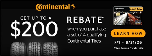 Buy a set of four and you may be eligible to receive a $110 Continental Tire Prepaid Mastercard® by mail-in or online rebate