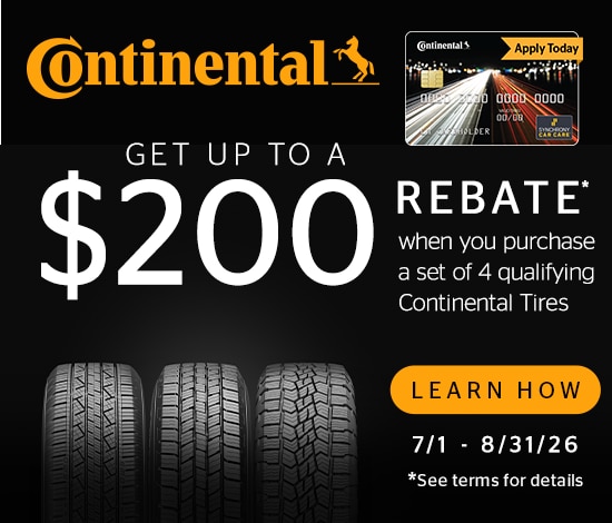 Buy 4 Select Tires, Get a $110 Continental Tires Prepaid Mastercard