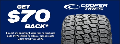 Buy a set of 4 and get a $70 Cooper Tires Mastercard Prepaid Card or Virtual Account