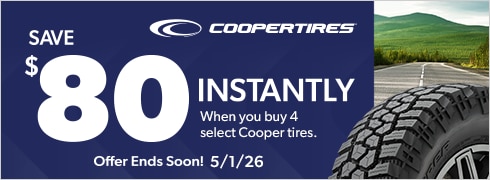 Save $80 Instantly on 4 Select Cooper Tires