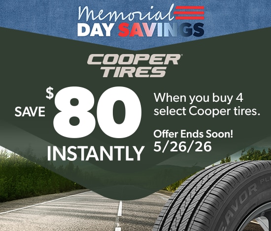 Memorial Day Savings : Buy 4 Select Cooper Tires, Save $80 Instantly