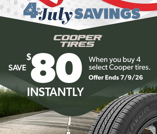 4th of July Savings: Buy 4 Select Cooper Tires, Save $80 Instantly