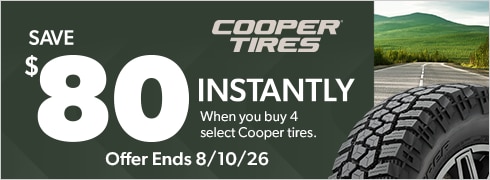 Buy 4 Select Cooper Tires, Save $80 Instantly