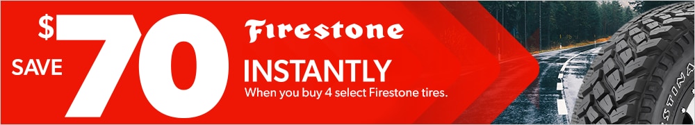 Save $70 Instantly on Four Select Firestone Tires