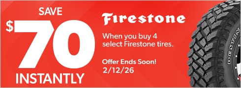 Save $70 Instantly on Four Select Firestone Tires
