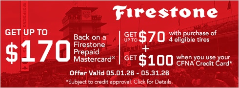 Buy 4 select Tires, Get Up to a $70 Firestone Prepaid Mastercard
