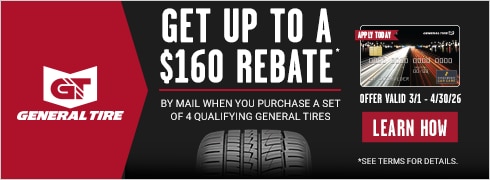 Get up to an $80 General Tire Prepaid Mastercard®