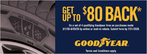 Buy 4 Select Tires, Get Up to $80 Back* from Goodyear