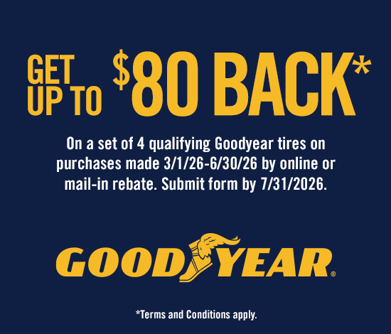 Buy 4 Select Tires, Get Up to $80 Back* from Goodyear