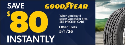 Save $80 Instantly on 4 Select Goodyear Tires