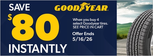 Buy a Set of 4 Select Goodyear Tires, Save $80 Instantly
