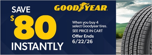 Save $80 Instantly on 4 Select Goodyear Tires