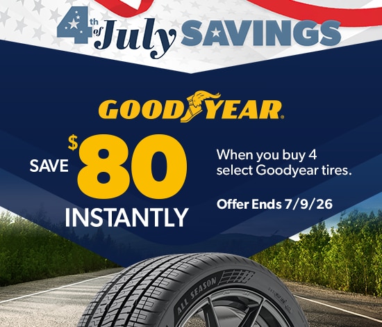 4th of July Savings: Buy 4 Select Goodyear Tires, Save $80 Instantly