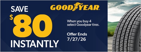 Buy 4 Select Goodyear Tires, Save $80 Instantly