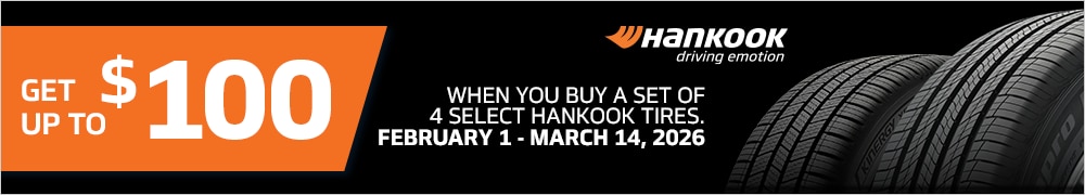 Buy 4 Select Tires, Get up to a $100 Hankook Prepaid Mastercard by Mail