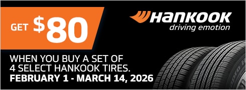 Buy a set of 4 and get an $80 Hankook Prepaid Mastercard via online rebate.