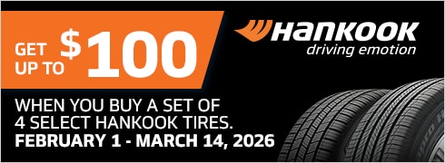 Buy 4 Select Tires, Get up to a $100 Hankook Prepaid Mastercard by Mail