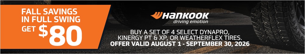 Buy 4 Select Hankook Tires, Get $80 Back