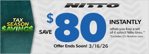 Tax Season Savings: Buy 4 Select Nitto Tires, Save $80 Instantly