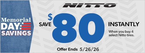 Memorial Day Savings: Buy 4 Select Nitto Tires, Save $80 Instantly