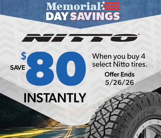 Memorial Day Savings: Buy 4 Select Nitto Tires, Save $80 Instantly