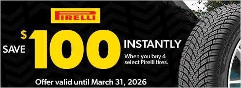 Buy a Set of 4 Select Pirelli Tires, Save $100 Instantly