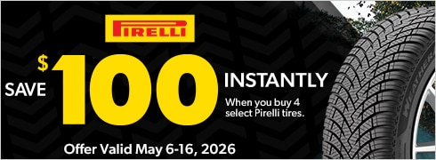 Buy a Set of 4 Select Pirelli Tires, Save $100 Instantly