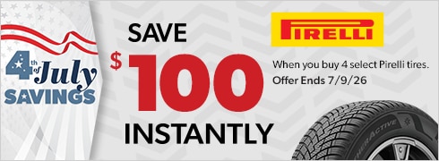 4th of July Savings: Buy 4 Select Pirelli Tires, Save $100 Instantly