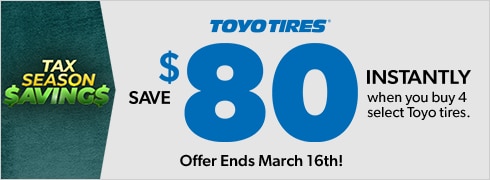 Tax Season Savings: Buy 4 Select Toyo Tires, Save $80 Instantly