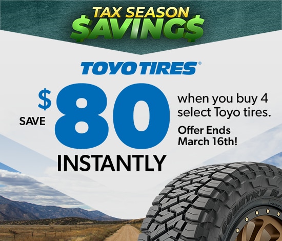 Tax Season Savings: Buy 4 Select Toyo Tires, Save $80 Instantly