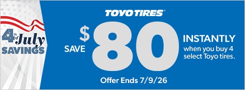 4th of July Savings: Buy 4 Select Toyo Tires, Save $80 Instantly