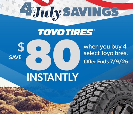 4th of July Savings: Buy 4 Select Toyo Tires, Save $80 Instantly