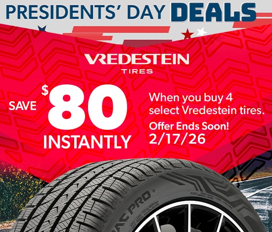 Presidents' Day Savings : Save $80 Instantly on Four Select Vredestein Tires