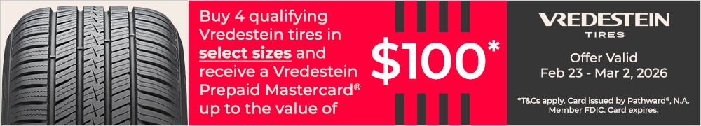 Buy Select Sizes, Get Up to a $100 Vredestein Prepaid Mastercard