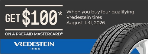 Buy a set of four and get a $100 Vredestein Tires Prepaid Mastercard