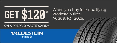 Buy a set of four and get a $120 Vredestein Tires Prepaid Mastercard
